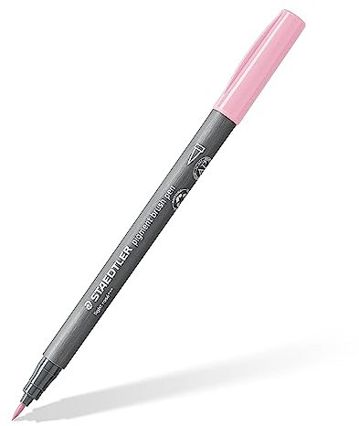 STAEDTLER brush pen pigment Arts, hellrosa, pigmentierte Premium-Zeichentusche, Pinselspitze für variable Linienbreite, wasserfest, schnelltrocknend, 10 hellrosa brush pens im Kartonetui, 371-21