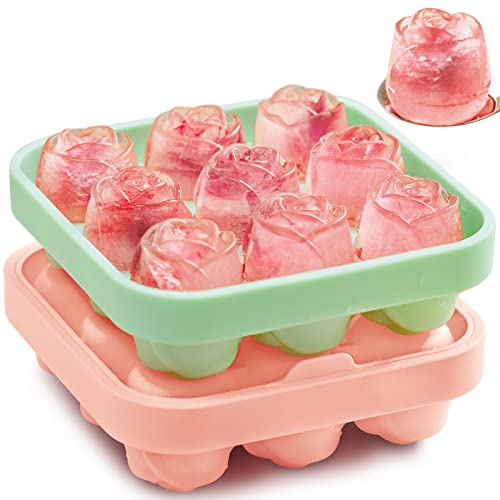 Eiswürfelform Rose, 2 Stücke Eiswürfelbehälter mit Deckel auf einmal 18 3cm kleine Rose Eiskugeln, Eiswürfelform Silikon BPA Frei und LFGB Zertifiziert, Eiswürfel Form Eiswürfel Form für Cocktails