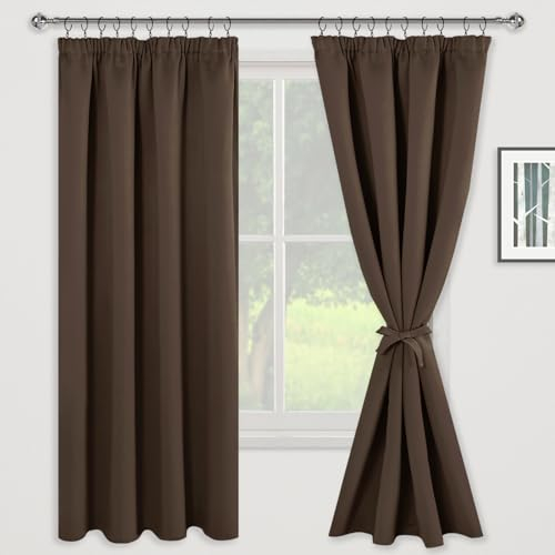 JIUZHEN Gardinen mit kräuselband Verdunklungsvorhänge Vorhang Blickdicht Gardinen Wohnzimmer Vorhänge Schlafzimmer Thermovorhang Braun, H175 x B140 cm,2er Set