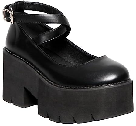 DEMONIA - Agrab Plateau-Ballerina - Schwarze Gothic-Schuhe mit 8cm-Absatz und 5cm-Plateau - Größe 40