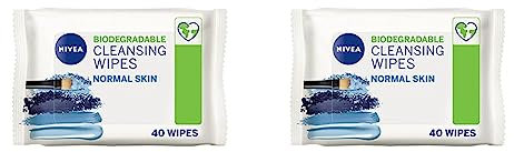 NIVEA Biodegradable Cleansing Wipes Normal Skin (40 sheets), Biodegradable Wipes made from 100% Plant Fibres, Make-Up Wipes, Face Wipes Makeup Remover (Pack of 2)