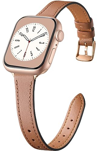 CeMiKa Cinturini Sottili Pelle Compatibile con Cinturino Apple Watch 38mm 40mm 41mm, Cinturino Ricambio Vera Pelle Sottile per Apple Watch SE/iWatch Series 10 9 8 7 6 5 4 3, Donne Uomini, Marrone
