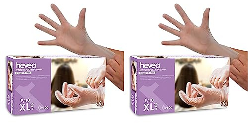 Hevea - Einweg-Vinylhandschuhe. Talkum- und latexfrei. Packung mit 100 Handschuhen. Größe M (Medium), Transparent (Packung mit 2)