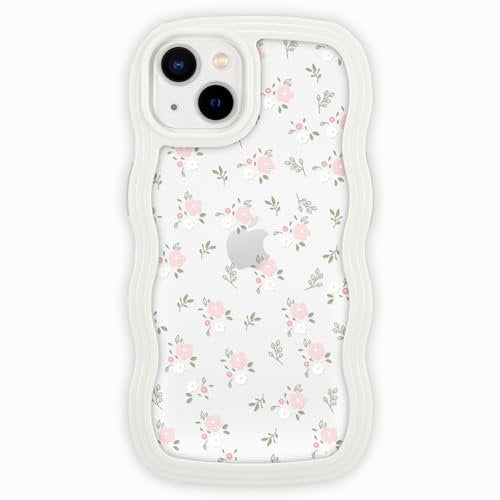ZCDAYE Floral Case Compatible with iPhone 13, Aesthetic Flower Pattern & Cute Curly Wavy Shape Phone Case for Women Girls,Soft TPU Shockproof Cover for iPhone 13 (6.1 inch), White