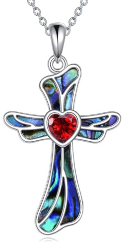 YAFEINI Kreuz Kette S925 Sterling Silber Abalone Muschel Baum des Lebens/Filigrane Anhänger Halskette Kreuz Schmuck für Damen Mädchen Mama