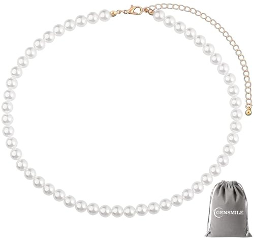 GENSMILE Weißes Perlenketten-Collier für Damen - Perlen-Schmuck-Choker-Kette für Frauen, Perlen-Anhänger, Modeschmuck-Halskette, Geschenk für Mädchen zum Geburtstag, zur Hochzeit oder zum Jubiläum