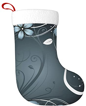 TRESILA Personalisierbarer Weihnachtsstrumpf Nikolausstrümpfe, Geschenktüten, Süßigkeitenbeutel, Weihnachtsbaum, zum Aufhängen für Weihnachten, Feiertagsparty – blaue Blume