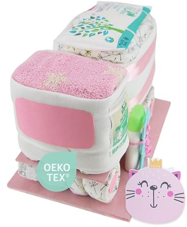 Windeltorte ® Lastwagen Lastauto - Geburtsgeschenke - Geschenk für das Baby - Taufgeschenk - Pullerparty - Pinkelparty - jetzt Torte kaufen (Rosa/Mädchen)