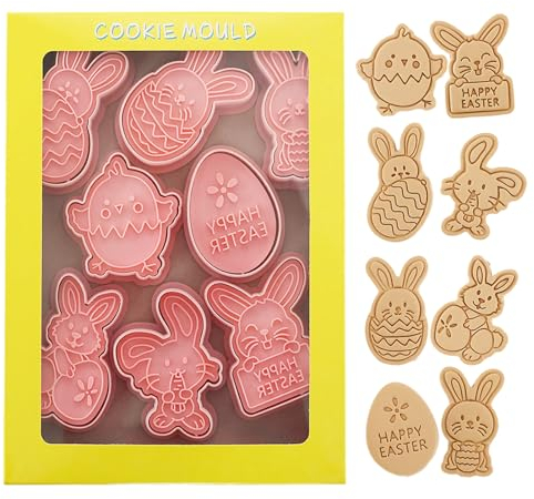 8pcs moule à biscuits en plastique de Pâques,Emporte Pièce Lapin 3D Fondants Bricolage, Biscuit Gâteaux Moule Paques, Cookie Cutter Lapin Mold Pâques Outils de Cuisson
