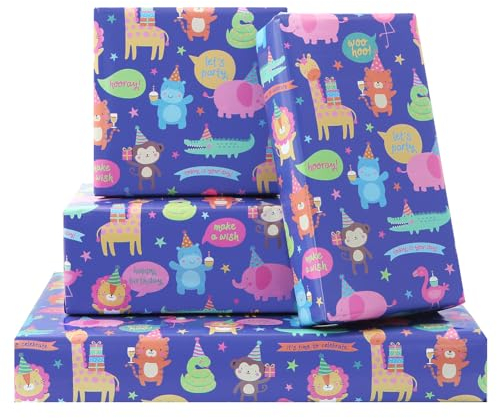 Wild Safari Zoo Dschungel Tiere lustiges Geschenkpapier 6 Bögen für Kinder Jungen Mädchen, Bezauberndes Flamingo-Geschenkpapier für Geburtstag, Babyparty, Kindertag, Flach Gefaltet, 50 x 70 cm pro