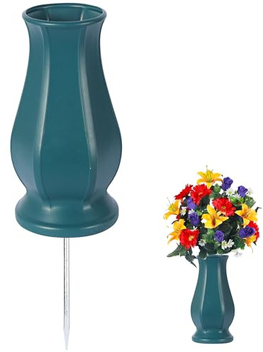 Vase funéraire pour fleurs fraîches/artificielles, support de fleurs commémoratives avec long piquet pour jardin, pelouse, cour, décoration funéraire (1, bleu)