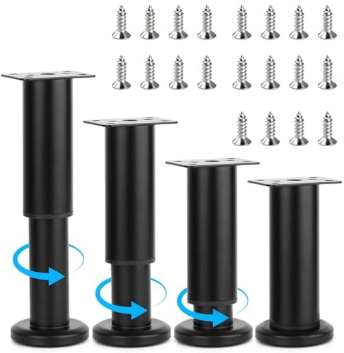 Yooler 4er Möbelfüße Set,12-18cm Möbelfüße Verstellbar, füße für möbel Metall schwarz Ersatz Stützfüße, DIY Schrankfüsse Tischfüße mit 20 Pcs Schrauben für Möbel Sofa Bett Nachttisch Fernsehschrank