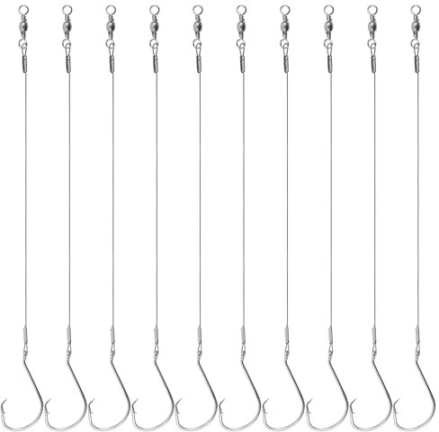Saltwater Circle Hook Rigs 10pcs Saltwater Fishing Hooks with Leader Octopus Hook Rigs Steel Wire Leaders Heavy Duty Pre-Rigged Fishing Leader Hook Rigs Surf Fishing Tackle for Catfish Bass