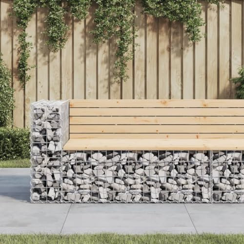 Homgoday Gartenbank aus Gabionen Sitzbank Parkbank Gartenbank Bänke Gabionenkorb Ruhebank Gartenbank mit Lehne Gartenbank mit Sitzfläche 122x71x65,5 cm Massivholz Kiefer