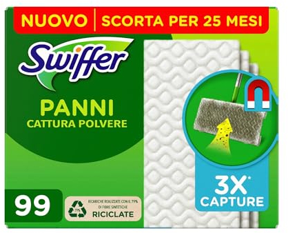Swiffer Ricambi Panni Per Scopa 99 Pezzi, Per Catturare E Intrappolare 3 Volte Più Polvere, Sporco E Peli Di Una Scopa Tradizionale