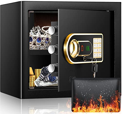 Mejasg 35L Safe Tresor Feuerfest mit Feuerfest Wasserdicht Geldtasche, Digitaler Möbeltresor mit Herausnehmbares Regal&Externes Batteriefach, Wandtresor Tresor für Zuhause Bargeld Schmuck A4 Dokumente