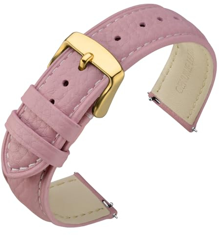ANNEFIT Uhrenarmband 16mm Leder mit Edelstahl Gold Schnalle, Schnellverschluss Armband mit Weich Gepolstert für Herren Damen (Rosa)