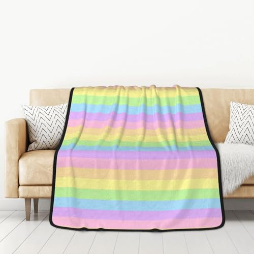 GRatka Decke, 127 x 152 cm, doppelseitige Decke, Reisedecke, weiche Decke für Schlafsofa,Pastell Regenbogen gestreift