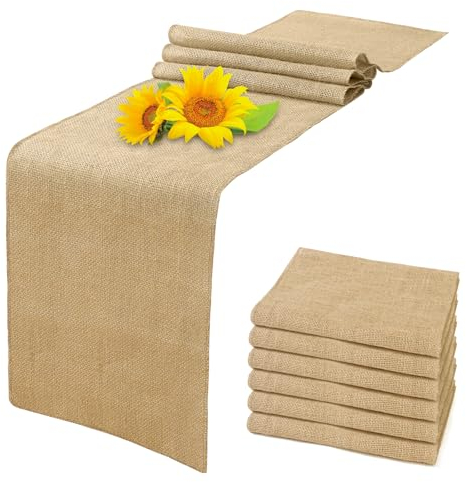 SOMYTING Lot de 6 chemins de table en jute pour décoration de table de mariage - 30 x 275 cm de large - En jute naturelle - Beige naturel - Vintage (30 x 275 cm)