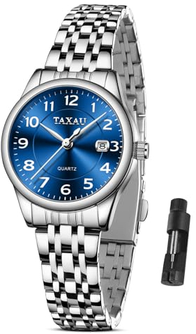 Taxau Armbanduhr Damen Einfach Klein Zifferblatt - Damenuhr mit Datum Wasserdicht - Klassisch Uhr Damen Quarzuhr Gold Silber Edelstahlband