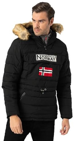 Geographical Norway Coconut Men Parka Longue Chaude Homme Automne Hiver - Manteau Impermeable Deperlant - Veste Capuche Fourrure Outdoor - Blouson Coupe Vent - Hommes (Noir M)