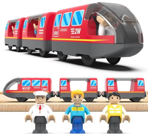 LiRiQi Treno Elettrico per Bambini, Locomotiva ad Azione a Batteria Rail Treno passeggeri, Auto Giocattolo compatibile con Thomas Brio, Giocattolo Regali per Ragazze Ragazzi 3 4 5 6 7 anni, Rosso