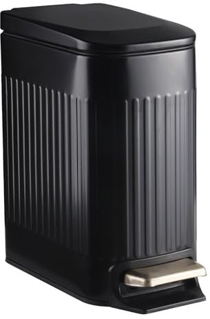 ELPHECO Cubo de basura de baño de 7 litros con pedal interior con tapa de cierre suave, elegante de acero inoxidable para espacios pequeños, rectangular, color negro