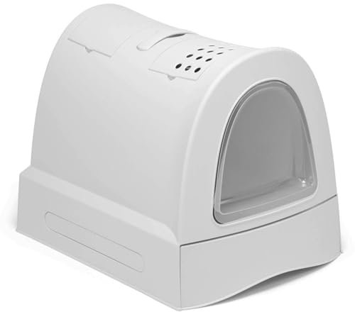 Lettiera per gatti con cassetto, maniglia, vano portaoggetti, filtro a carbone, grigio chiaro