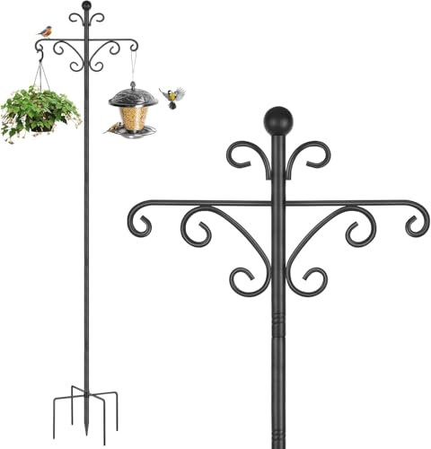 1 Pack Bird Feeders Hanging Station, 193cm Wild Bird Feeder Poles and Hangers, Free Standing Feeding Station for The Garden, Heavy Duty Metal Double Shepherds Crooks Hooks for Lights Stand