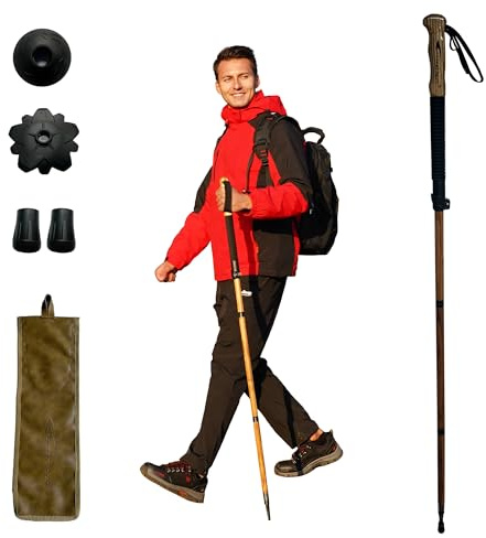 FOREST PILOT Trekkingstock - 1er-Pack Sassafras-Holz Verstellbarer und abnehmbarer Wander- oder Gehstock (Schwarz)
