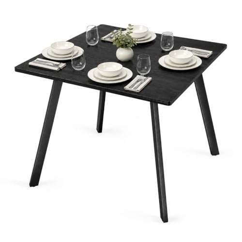 URBNLIVING 4-Seater Square Table 80x80cm, Wood Finish Top, Metal Legs, 75cm Height, Compact Modern Dining Furniture for Kitchen or Small Spaces
