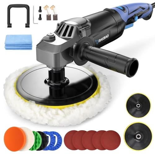 Poliermaschine Auto 6/7 Zoll Polierplatten Poliermaschine Set für Auto Boot | 1200W Auto Poliermaschine, 6 Geschwindigkeitsstufen (1600-3500 RPM), 2 Handgriffen, Komplettset 21 Stück