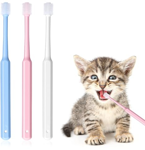 WJIAAA 3pcs Cat Toothbrush, 360 Soft Silicone Pet Toothbrush for Small Dog | Cat Dental Care & Dog Oral Hygiene Kit, Deep Clean Pet Teeth Cleaning Brush White Pink Blue