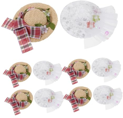 VANZACK 10 Stück Teiliges Miniatur Cowgirl Strohhut mit Schleifen und Spitzenblumen Handgefertigte Kleine Puppenhüte für Basteln Partydekoration und DIY Kostümzubehör