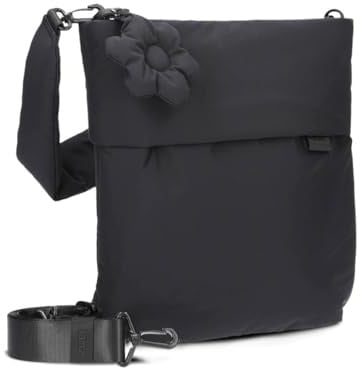 Zwei Damen Puffer Umhängetasche HANNAH HA12 Puffer Bag mit Blumenanhänger, 7 Liter Volumen Schultertasche, Hauptfach mit Reißverschluss, verstellbarer Crossbody-Gurt, recyceltes Material