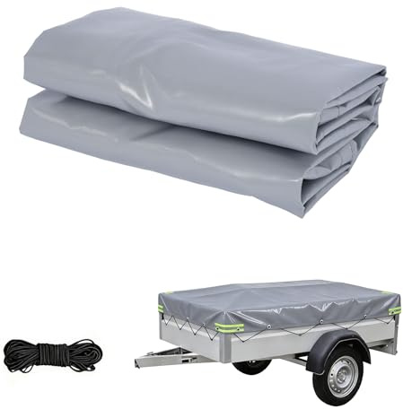 Anhängerplane nach Maß 140x115x10 cm - Extra Stark 500g/m² PVC LKW-Plane - Wasserdicht & Reißfest - Grau - Mit 4X Reflektorstreifen, Alu-Ösen & 6mm Expanderseil - Profi Abdeckplane für PKW Anhänger