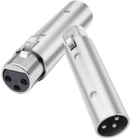 MEIRIYFA XLR Male to Female Pass Through Connector Adapter, XLR 3 Pin Microphone Cable Extension Coupler Compatible with Mixer, Speaker, Amplifier Audio Device (2Pack, Silver)