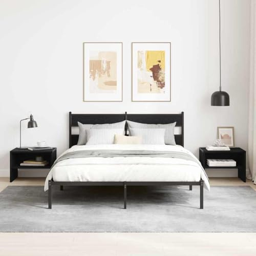 GeenYuu Nachttisch Schwarz Eichen-Optik, 40x40x30 cm Holzwerkstoff, moderner Beistelltisch mit Regal, rustikaler Schlafzimmer Nachtschrank für kleine Räume