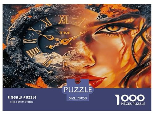 Geheimnisvolle Uhr und Frauen Puzzle 1000 Teile Impossible Geschicklichkeitsspiel Für Die Ganze Familie, Klassische Herausfordernde Familie Aktivität Spiele Dekorative Geschenke 70x50cm/1000pcs
