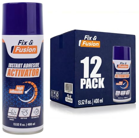 FIX & FUSION Activator Spray (400 ml), Instant Cure Accelerator for Cyanoacrylate (CA) Super Glue for Wood, Plastic, Rubber, Granite, and DIY, Accelerates Bonding Strength (12 Pack)