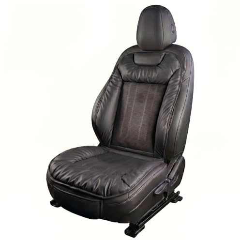 Ctopkatuo Nappa Leder Sitzschoner Auto, Sitzkissen Auto, Autositzschoner – Sitzauflage Auto Vordersitze, atmungsaktiv-ergonomisch, mit Silikon-Rückseite & Tasche, universell für PKW/SUV/LKW (Schwarz)