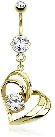 Paula & Fritz® Bauch-nabelpiercing Chirurgenstahl Gold Herz Zirkonia Kristall 10-mm Stab-länge Banane Bauch-Piercing Bananabell Nabel-Piercing GDPN13163