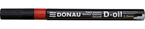 DONAU 7368001PL-04 Ölmarker D-OIL Rundspitze 2,2 mm Ölbasis Permanent Marker, Farbe: Rot / Wasserdichte Tinte Papier/ Filzschreiber für Plastik Metall Holz Glas/ Schreibt auf Fast Jeder Oberfläche