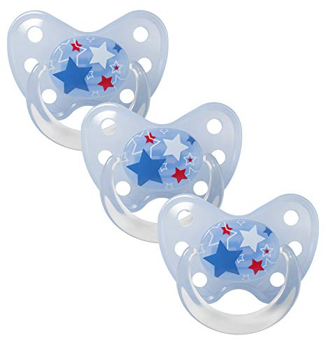 Dentistar Latex Schnuller 3er Set - Nuckel Größe 3, ab 14 Monate - Naturkautschuk Beruhigungssauger für Babys - Sterne, blau