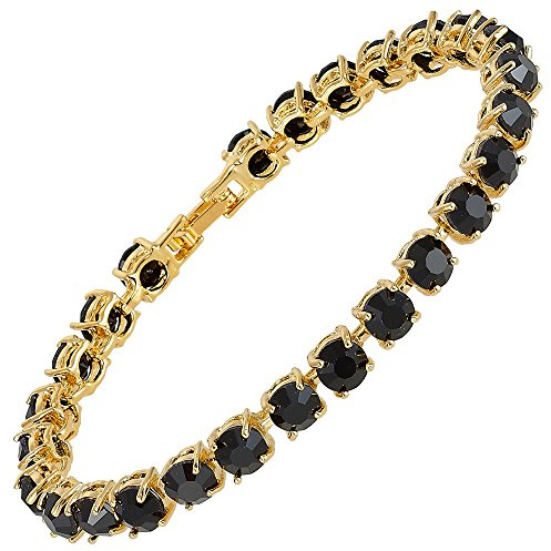 RIZILIA Tennis Armband [18cm/7inch] mit Rundschliff Edelstein Zirkonia CZ [Mehrfarbige Geburtsstein Erhältlich] in Gelbgold Vergoldet, Einfache Moderne Eleganz