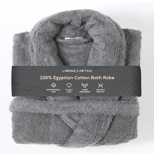 Linens Limited - Egyptian Cotton Dressing Gown for Women and Men, Towelling Bath Robe, Men and Ladies Nightwear Essential, Soft and Luxurious, Super Absorbent, Machine Washable (Slate)