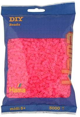 Hama Perlen 201-32 Bügelperlen Beutel mit ca. 3.000 bunten Midi Bastelperlen mit Durchmesser 5 mm in Fuchsia, kreativer Bastelspaß für Kinder ab 5 Jahren