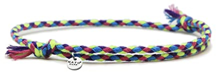 Nato Cuff - Bracelet Coton tressé - Fait Main en France- Médaille Acier Inox 316L- Bijou Homme ou Femme Ajustable (Fluo)