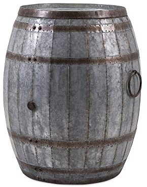 IMAX Vineyard Wine Barrel Storage Table – Vintage Inspired Iron Barrel, Rustic Metal Accent Table, Home Bar Furniture. Bar Cabinets