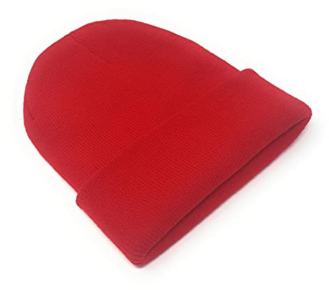 Beanie-Mütze für Herren und Damen, Unisex, gestrickt, Neonfarben, rot, Einheitsgröße